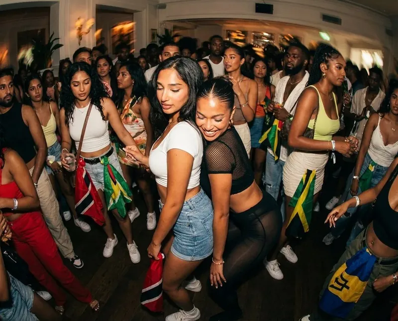 Soca Forever night party with West Indian flags on the dancefloor